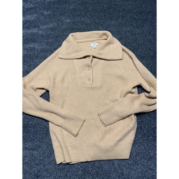 Aerie CozyUp Waffle Button Sweater Women Small Brown Oversized Stretch Comfort - Picture 1 of 4